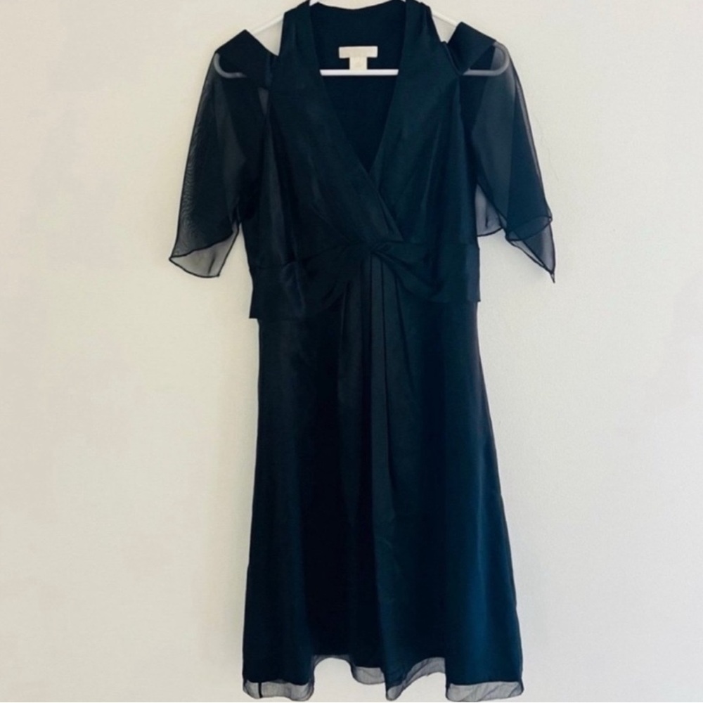 Ann Taylor Black Silk Lace Sleeve Mini A Line Dress 10